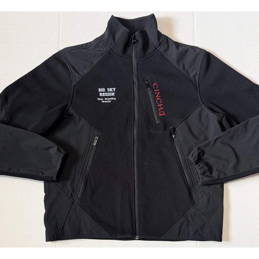CINCH - Men's Softshell Jacket - Black Hybrid Western Steer Wrestling - XXL 2XL